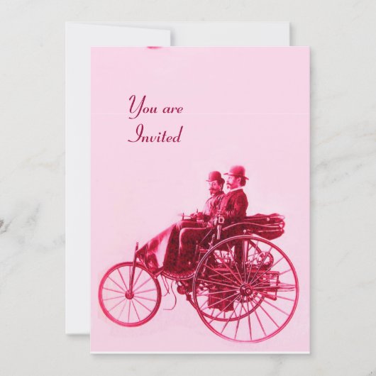 Invitation RETRO CARS AUTO RESTAURATION or rouge fuchsia rose (Devant)