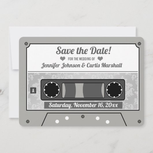 Invitation Retro Cassette Bande Mariage Enregistrer la date (Devant)