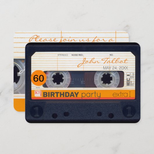Invitation Retro cassette Cassette 60e anniversaire Fête Invi (Devant / Derrière)