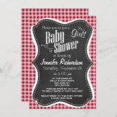 Invitation Retro Chalkboard; Carmine Red En vichy; À damiers (Devant / Derrière)