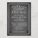 Invitation Retro Chalkboard Cocktail Party Bridal<br><div class="desc">Commencez votre délicieux cocktail à cocktails en faisant une douche avec nos cocktails nuptiaux modernes.  Notre invitation à la douche nuptiale comporte une enseigne rétro unique pour un cocktail sur un arrière - plan contemporain en damier noir.  Retourner l'invitation pour trouver une correspondance tendance et élégante.</div>