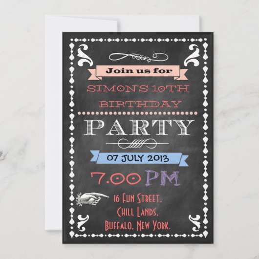 Invitation Retro Chalkboard Enfants Slepover fête d'anniversa (Devant)