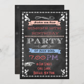 Invitation Retro Chalkboard Enfants Slepover fête d'anniversa (Devant / Derrière)