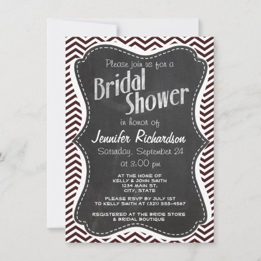 Invitation Retro Chalkboard look; Dark Sienna Chevron (Devant)