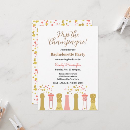 Invitation Retro Champagne Cool Vintage Bachelorette Party (Devant/Arrière en situation)