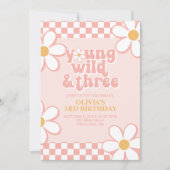 Invitation Retro Check Young Wild Three Pink Daisy (Devant)
