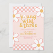 Invitation Retro Check Young Wild Three Pink Daisy (Devant)