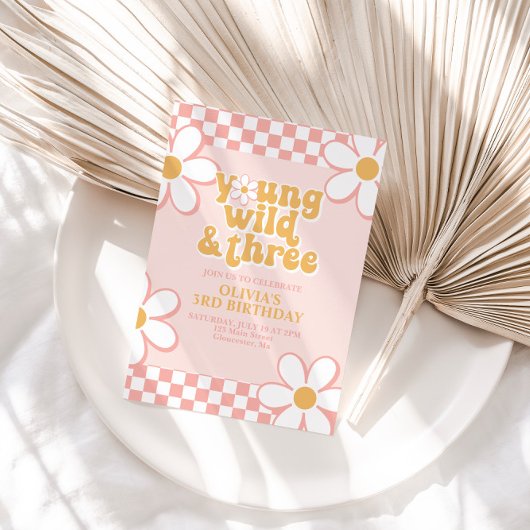 Invitation Retro Check Young Wild Trois Marguerite Rose