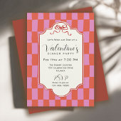 Invitation Retro Checkerboard Handdrawn Bow Valentine Dinner