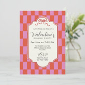 Invitation Retro Checkerboard Handdrawn Bow Valentine Dinner (Debout devant)