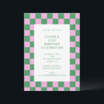 Invitation Retro Checkerboard Rose Vert 21e fête d'anniversai<br><div class="desc">Sympa Fun Modern Checkerboard Géométrique 21ème anniversaire de fête Invitation en rose et vert</div>
