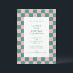 Invitation Retro Checkerboard Rose Vert 21e fête d'anniversai<br><div class="desc">Sympa Fun Modern Checkerboard Géométrique 21ème anniversaire de fête Invitation en rose et vert</div>