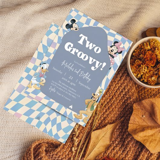 Invitation Retro checkerboard "Two Groovy" 2nd birthday