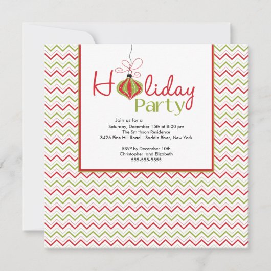 Invitation Retro Chevron Red & Green Holiday Party (Devant)