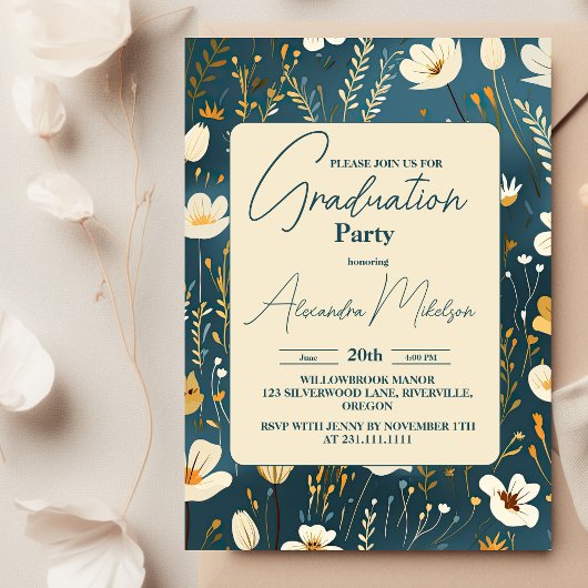 Invitation Retro chic Floral Graduation Party