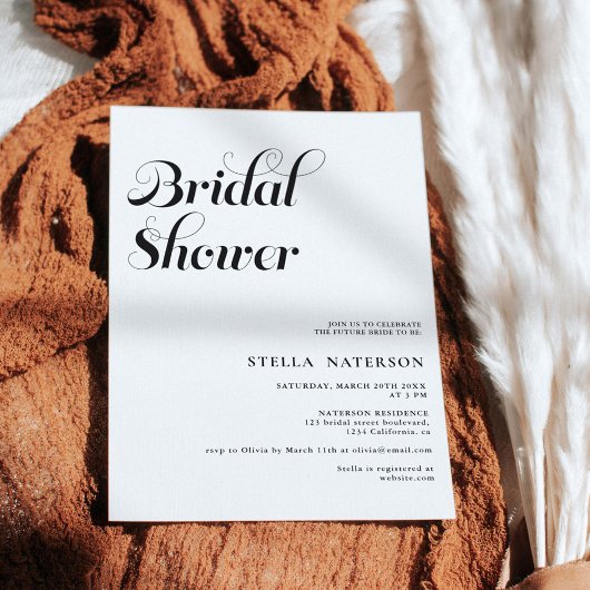 Invitation Retro chic simple noir blanc nuptiale douche