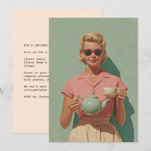 Invitation Retro Chic Tea Party (Devant / Derrière)
