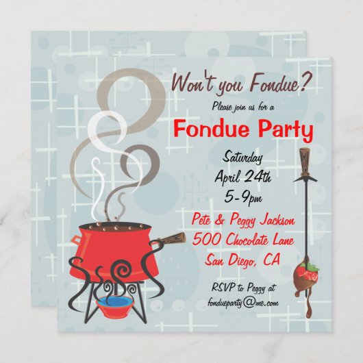 Invitation Retro Chocolate Fondue Party (Devant / Derrière)