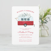 Invitation Retro Christmas Camper Red Engagement Party (Debout devant)