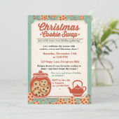 Invitation Retro Christmas Cookie Swap Teal & Red (Debout devant)