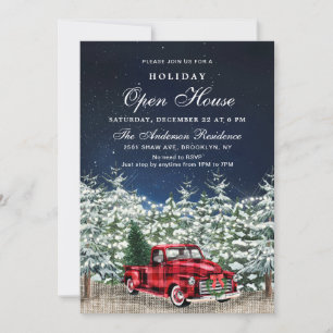 Invitation Retro Christmas Farm Truck Holiday Open House