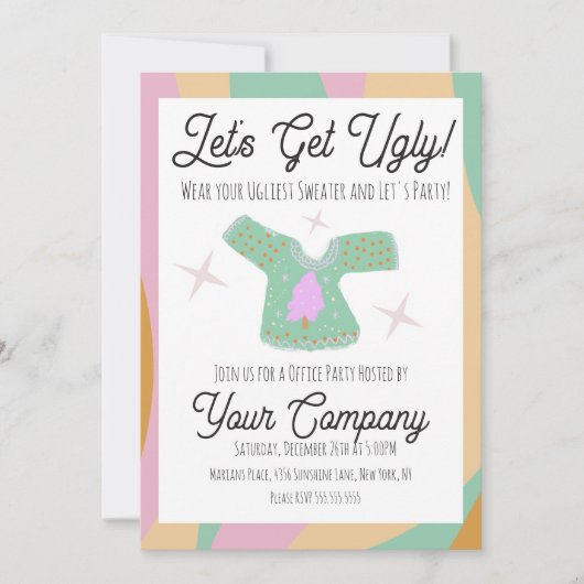Invitation Retro Christmas Party Ugly Sweat événement (Devant)