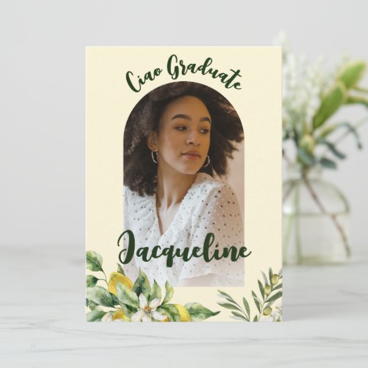 Invitation Retro Ciao Diplômé Italien 2024 Arc Rose Photo (Debout devant)