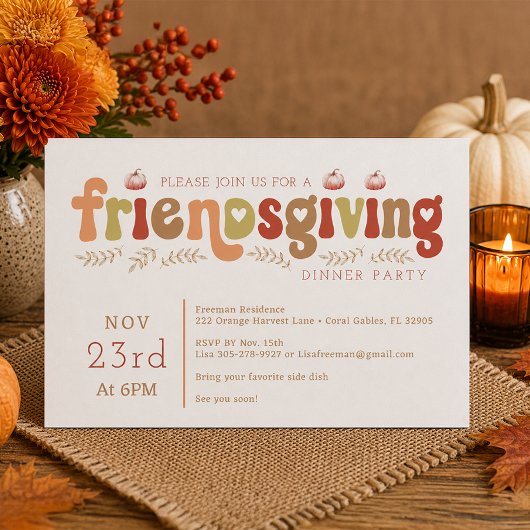 Invitation Retro Citrouille Thanksgiving Diner Par
