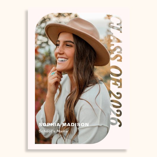 Invitation Retro Class Of 2026 Photo Minimalist Pink