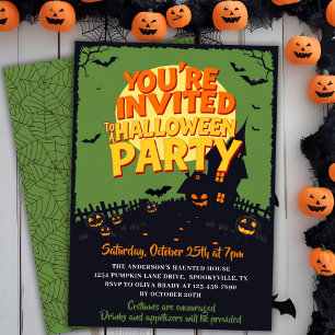Invitation Retro Classic Hauned Graveyard Halloween Party