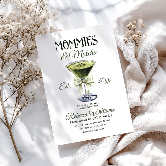 Invitation Retro Club Mommies et Baby shower Matcha Bow