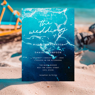 Invitation Retro Coastal Summer Navy Blue Ocean Sea Mariage