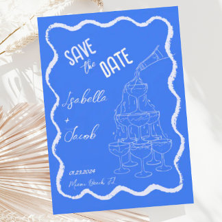 Invitation Retro Cobalt Blue Champagne Tower Enregistrer la d