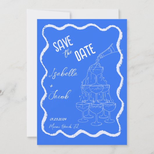 Invitation Retro Cobalt Blue Champagne Tower Enregistrer la d (Devant)