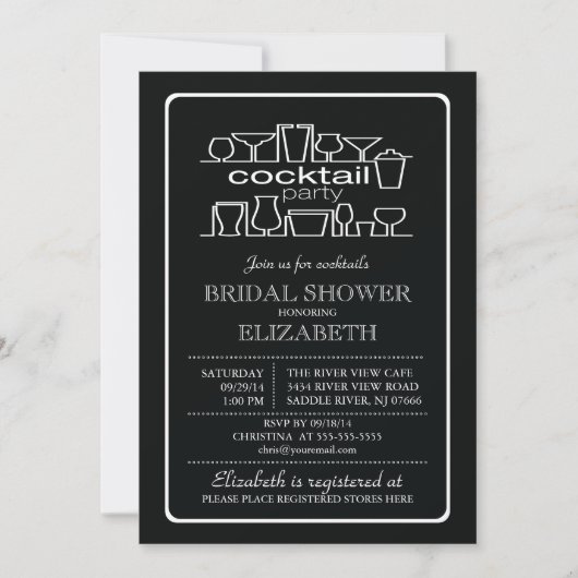 Invitation Retro Cocktail Party Bride douche (Devant)