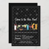 Invitation Retro Cocktail Party Nouvel An noir (Devant / Derrière)