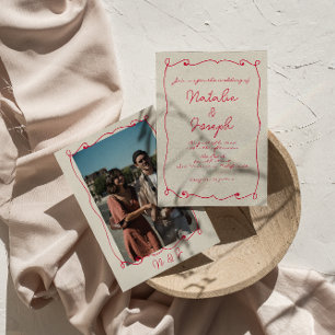 Invitation Rétro Coloré Écrit À La Main Amusant Avec Mariage 