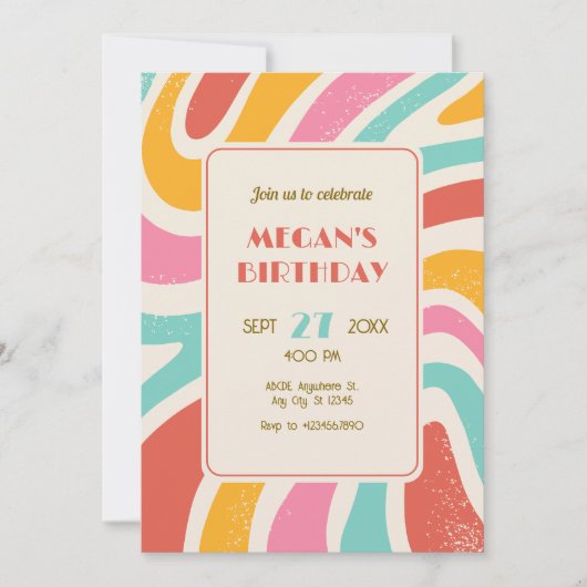 Invitation Retro Colorful abstract seamless pattern birthday (Devant)