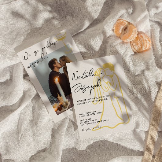 Invitation Retro Colorful Hand Drawn Summer Photo Wedding