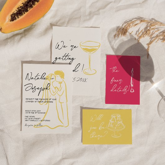 Invitation Retro Colorful Hand Drawn Unique Modern Wedding