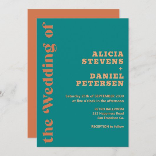 Invitation Retro colorful simple modern wedding  (Devant / Derrière)