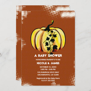 Invitation Retro Comic Style Citrouille Automne Baby shower