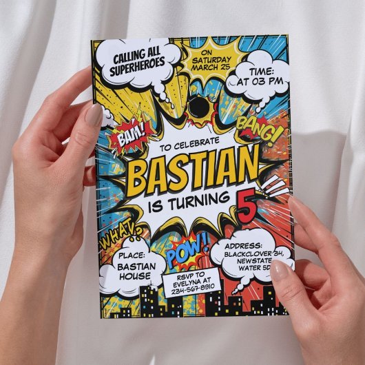 Invitation Retro Comic Superheroes fête d'anniversaire