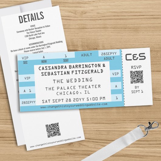 Invitation Retro Concert Ticket All-in-One Blue Wedding
