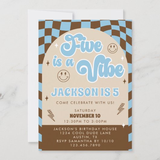 Invitation Retro Cool Five est une Vibe Boys 5e fête d'annive (Devant)