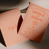 Invitation Retro Coral Hand Drawn Written Quirky Fun Wedding