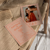 Invitation Retro Coral Main Écrit Quirky Photo Mariage