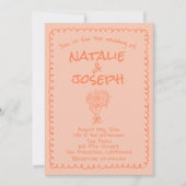 Invitation Retro Coral Main Écrit Quirky Photo Mariage (Devant)