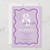 Invitation Retro courbe violet squiggle ondulée photo mariage (Devant)