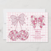 Invitation Retro Cute Pink Bow Coquette 1er anniversaire (Devant)